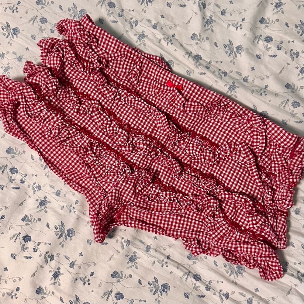 Red gingham ruffle shorts